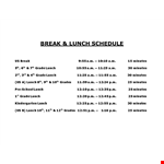 School Break & Lunch Schedule Template example document template