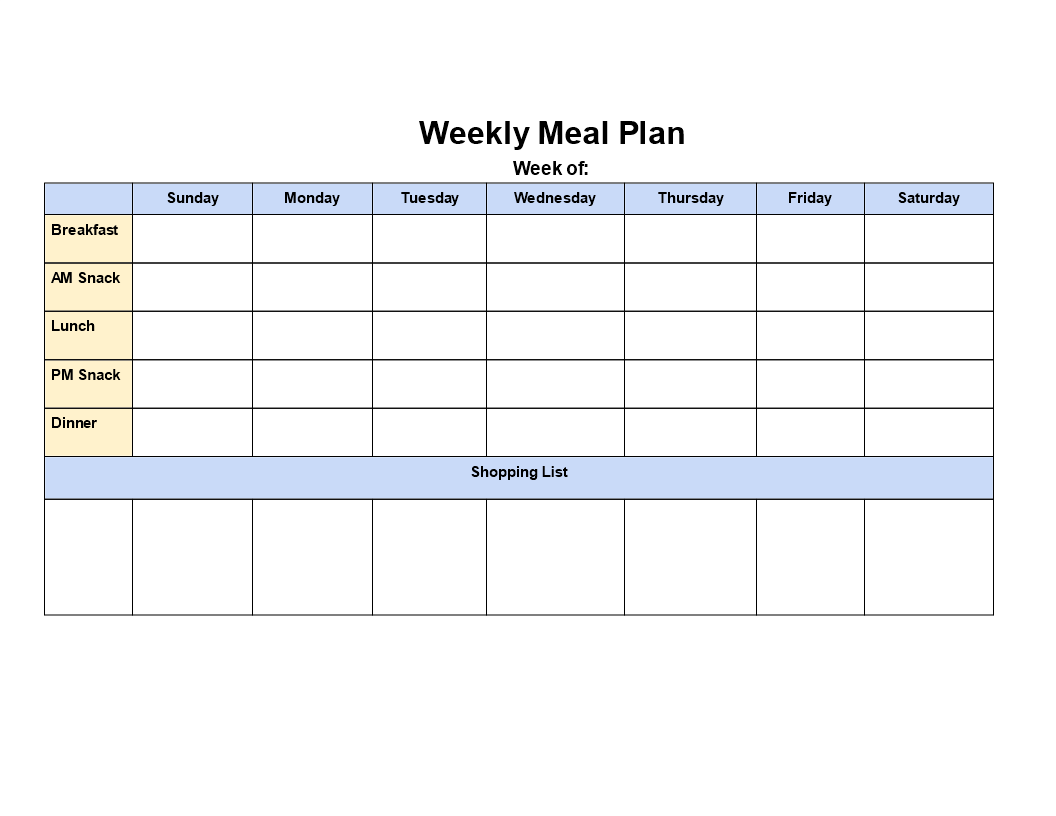 Simple Weekly Meal Plan Template