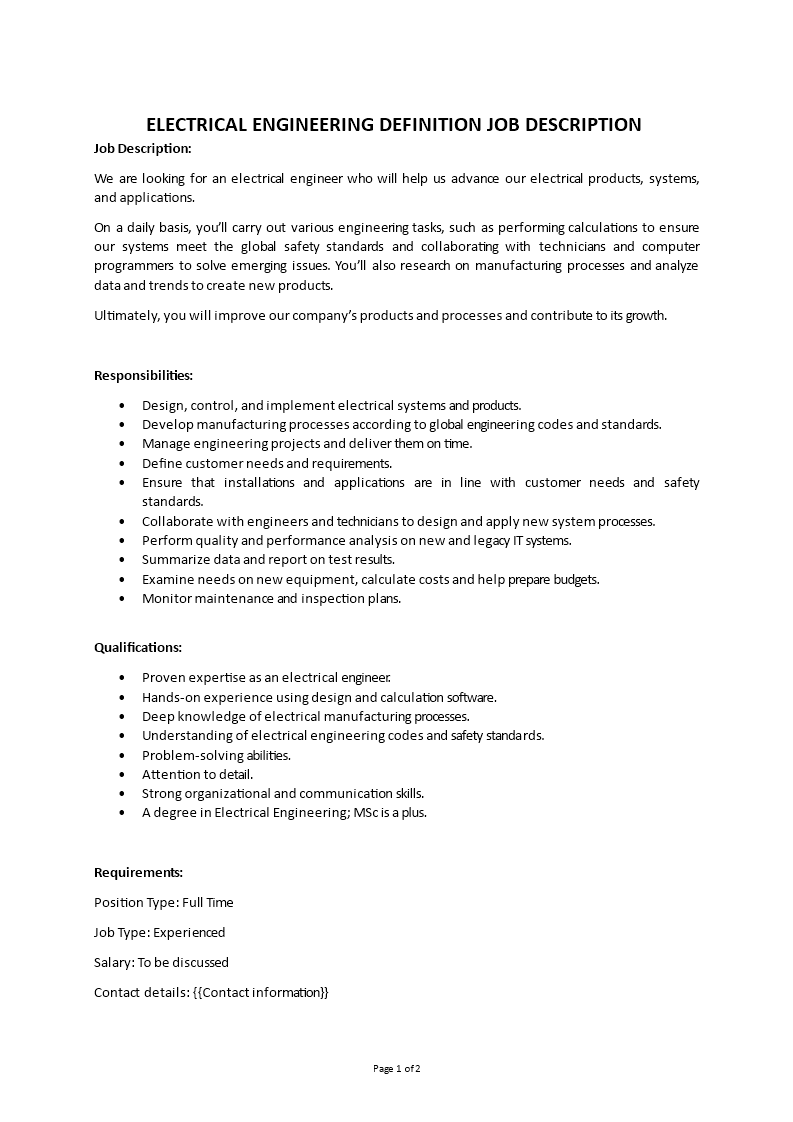 electric engineering job description