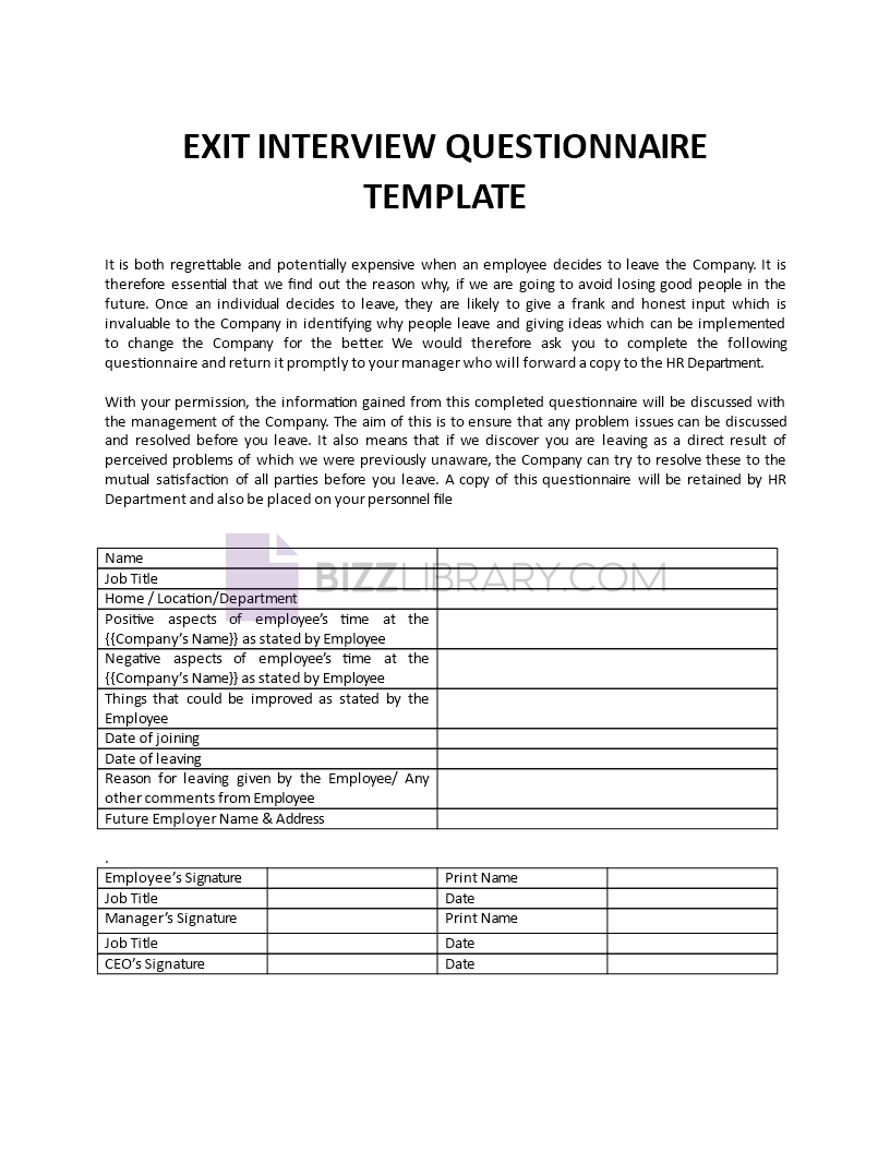 exit interview questions template