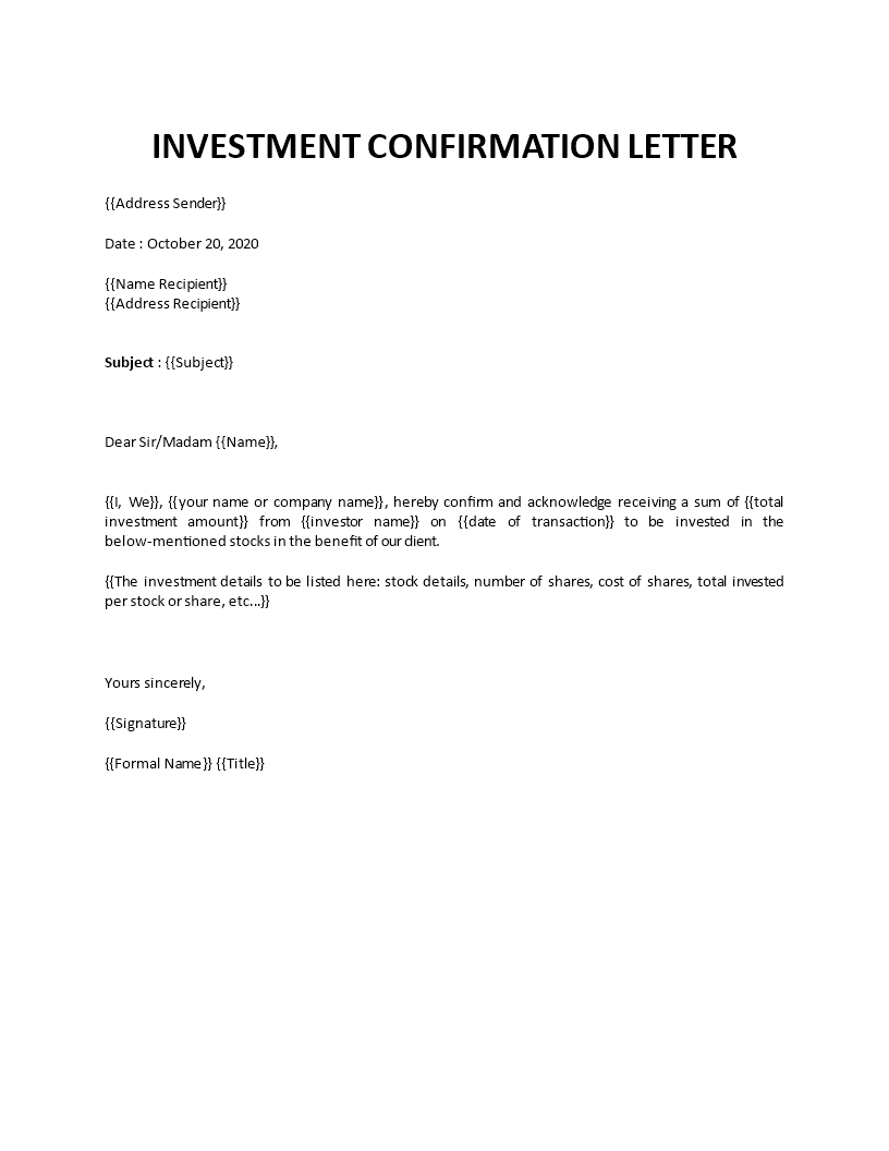 Investment Confirmation Letter investment-confirmation-letter
