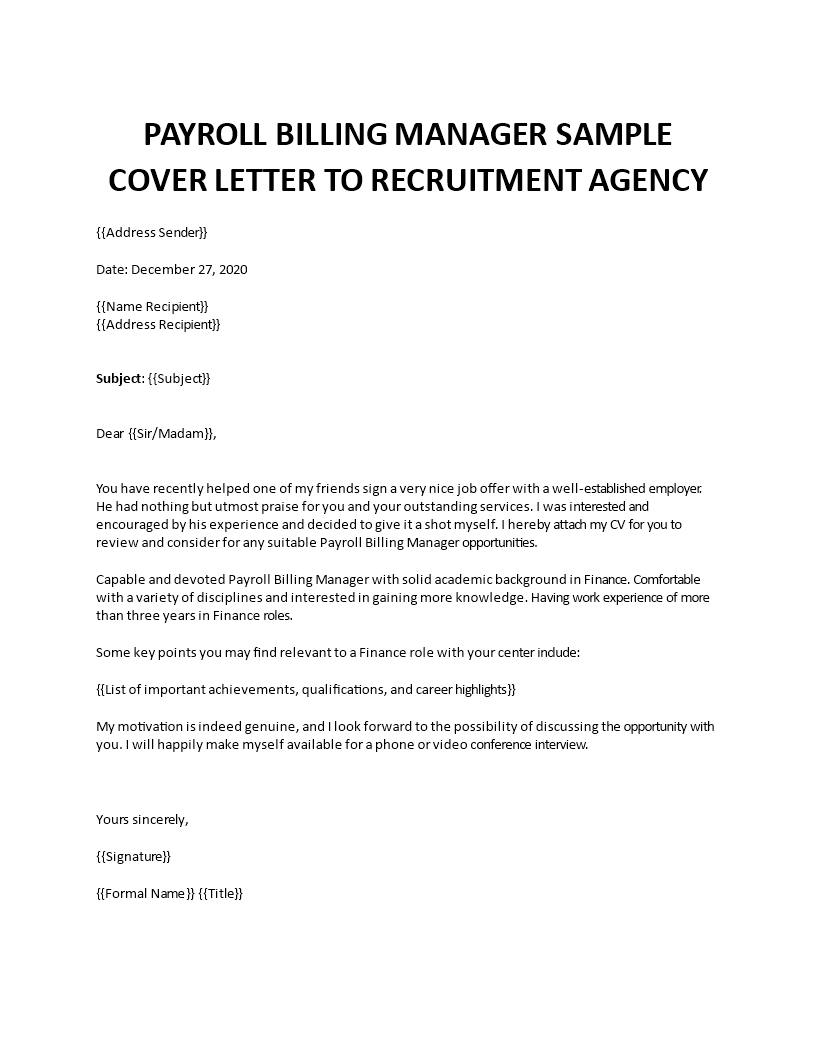 payroll billing manager cover letter
