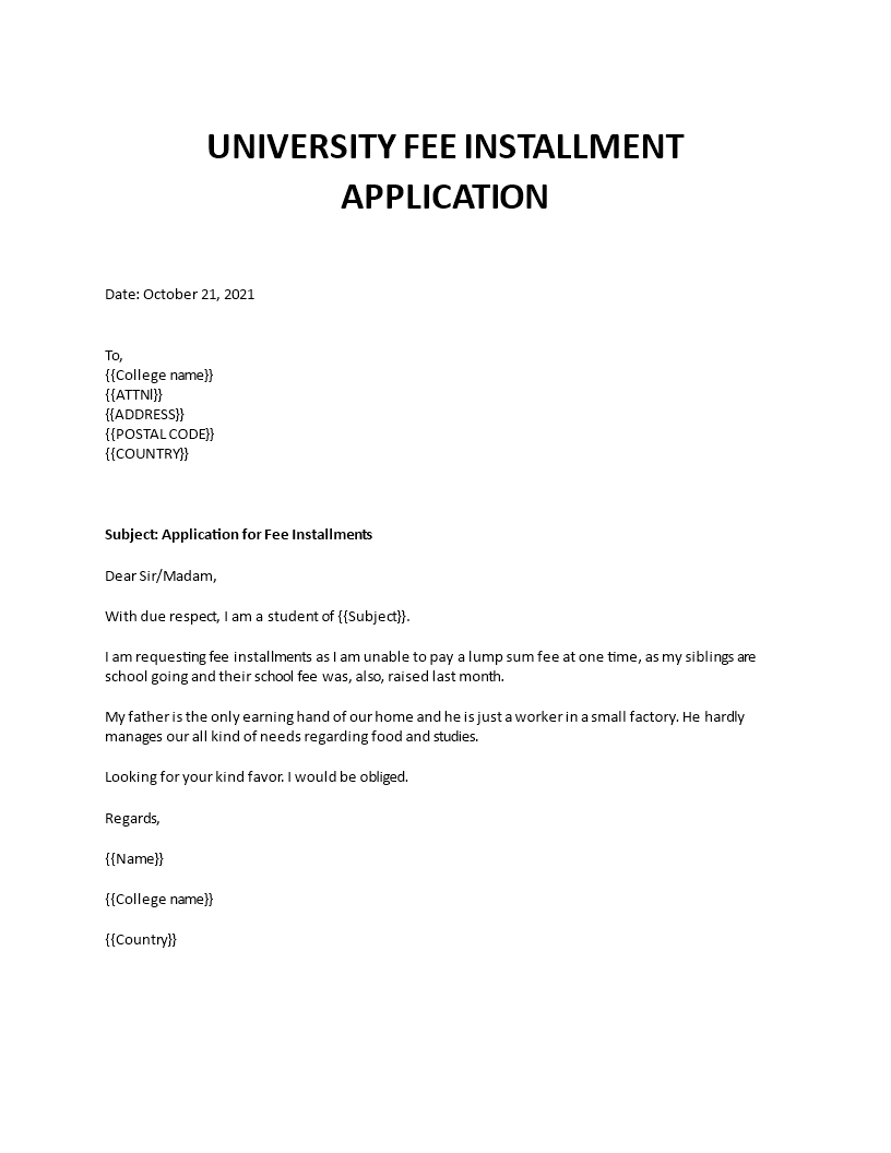 application letter for college fees payment