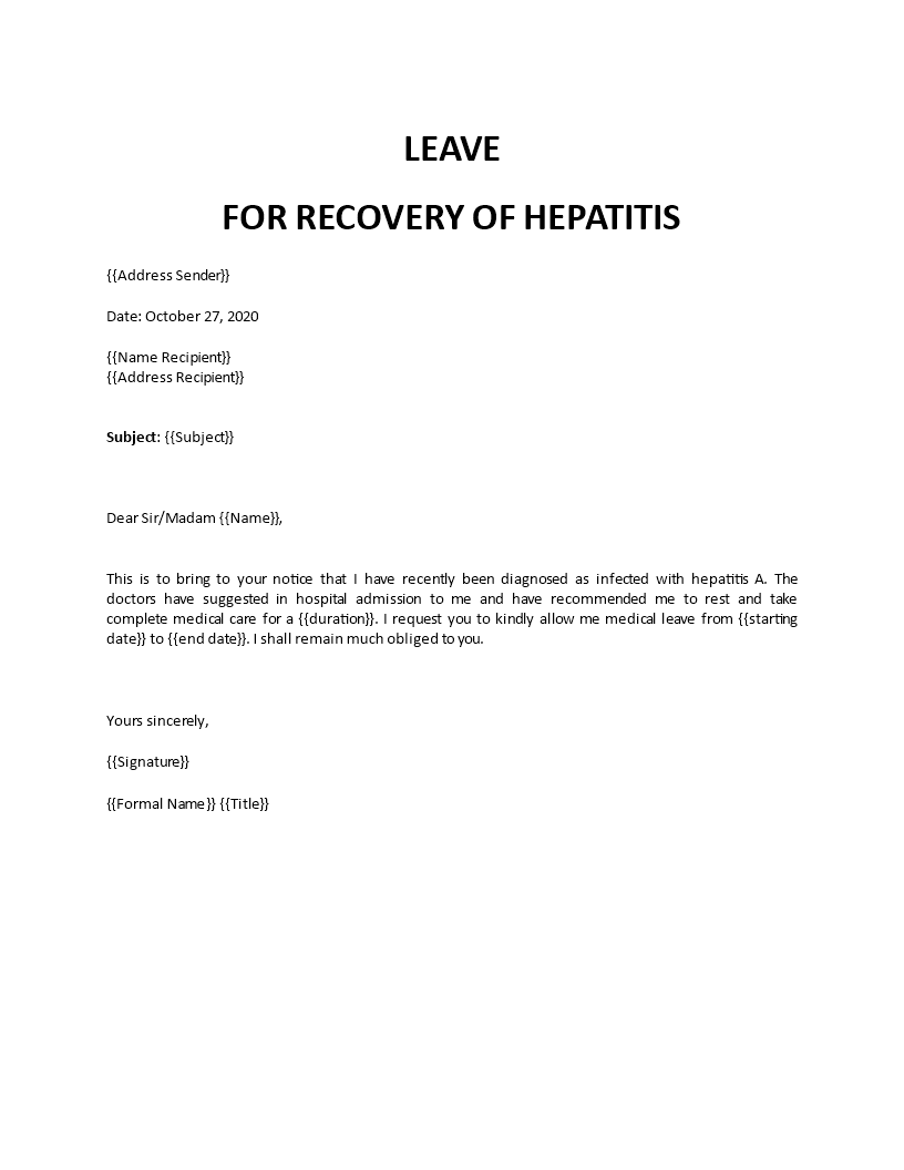 leave for recovery of hepatitis template