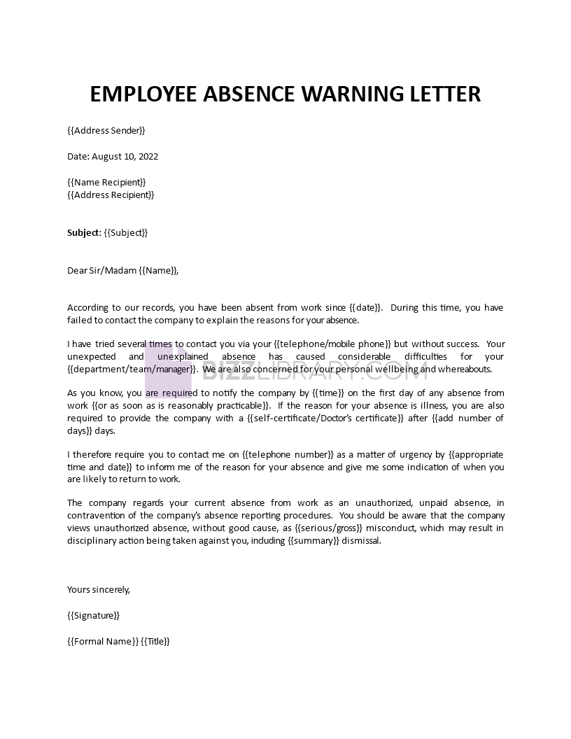 absence warning letter