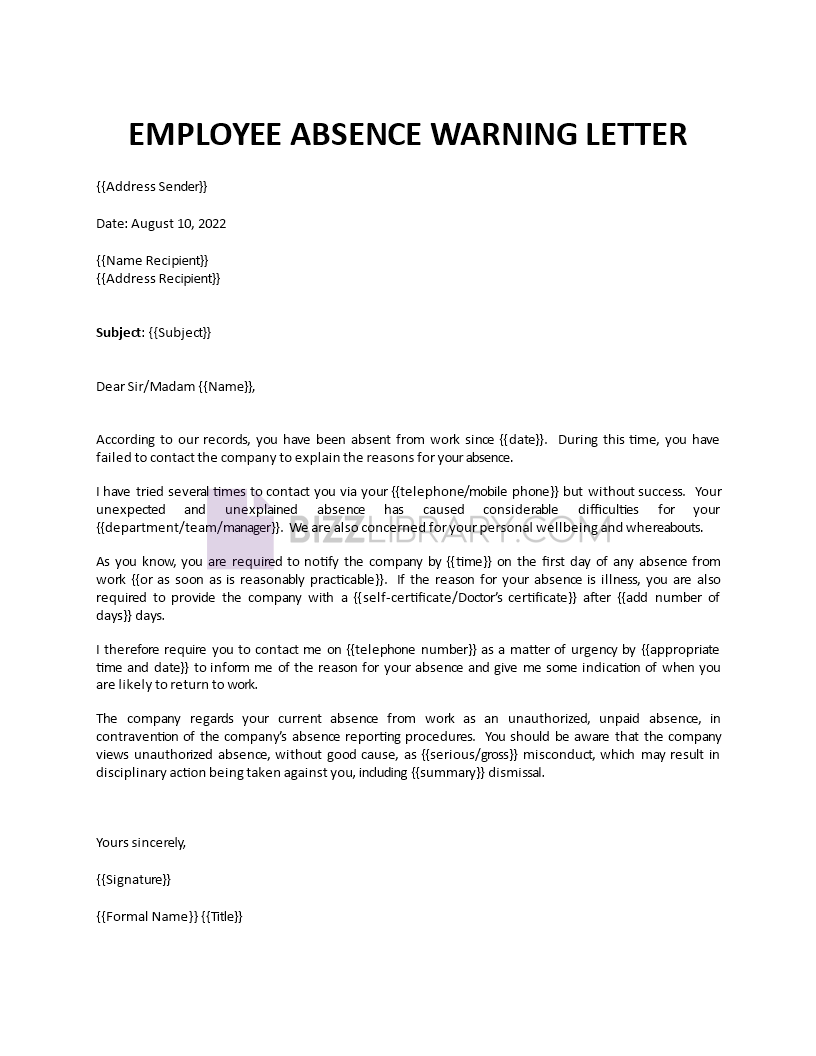 absence warning letter Main Image absence warning letter