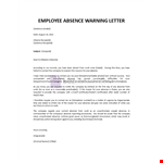 Absence Warning Letter example document template