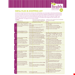 Printable Meal Planner And Grocery List - Salad, Whole Fruit, Fresh Grain example document template