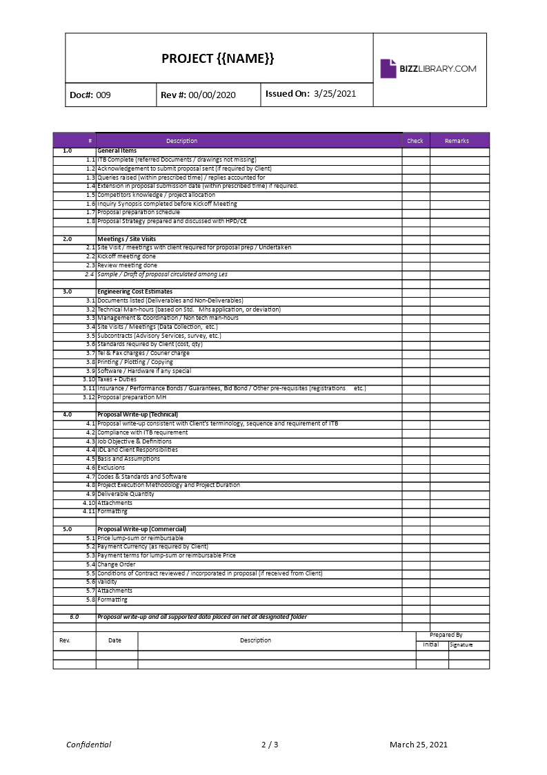 proposal checklist template