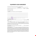 Equipment Lease Agreement example document template