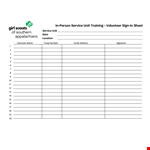 Training Volunteer Sign In Sheet example document template