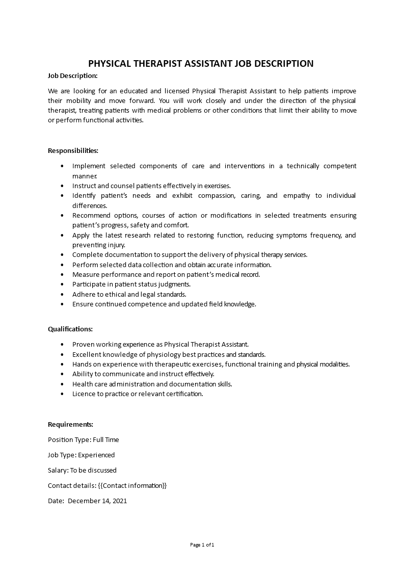 physical therapist assistant job description Main Image physical therapist assistant job description