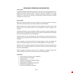 Restaurant Director Of Operations Job Description example document template