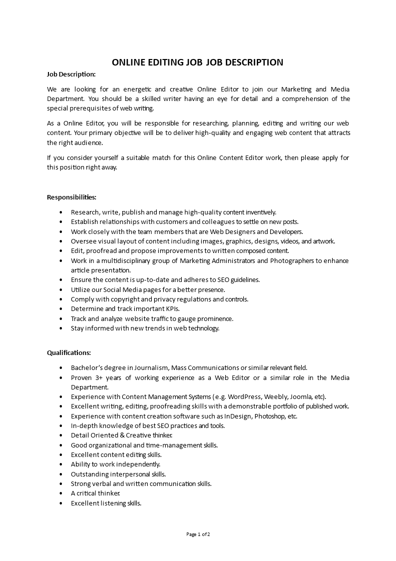 content editor job description Main Image content editor job description