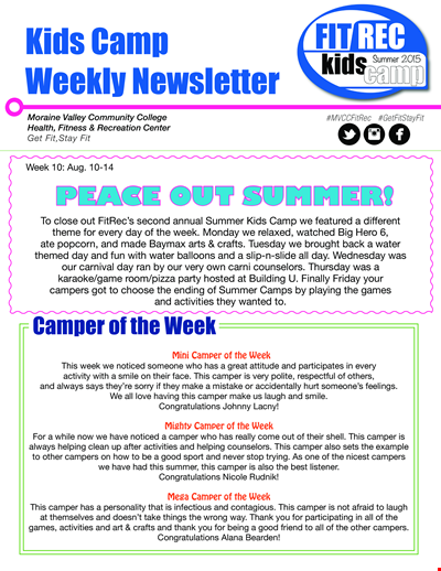 Summer Camper Newsletter Week