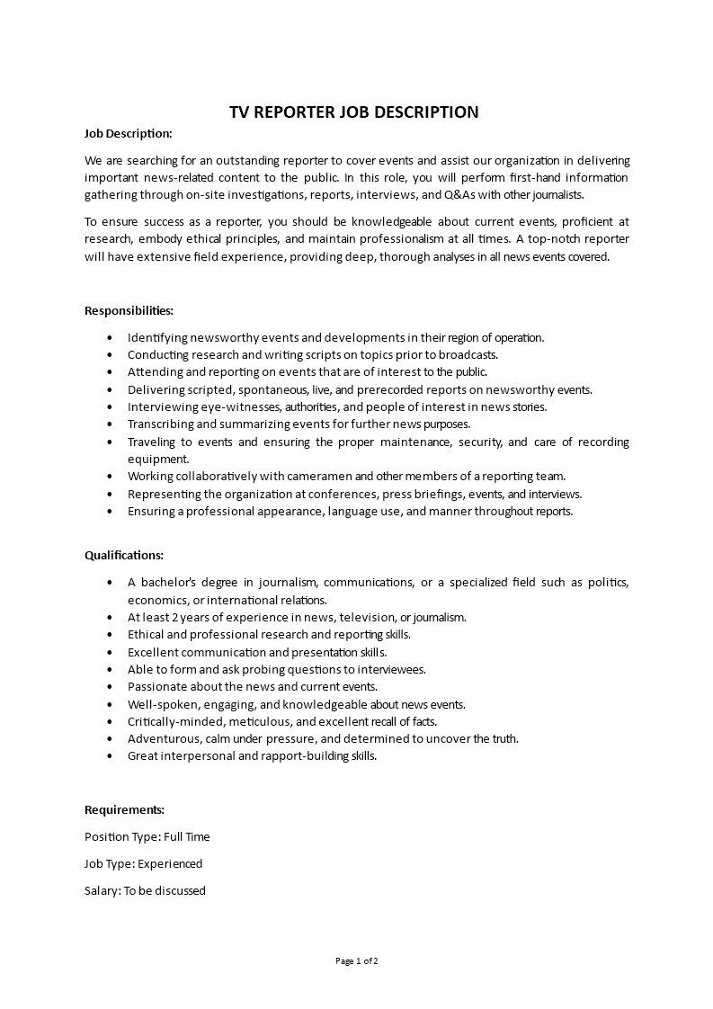 tv reporter job description Main Image tv reporter job description
