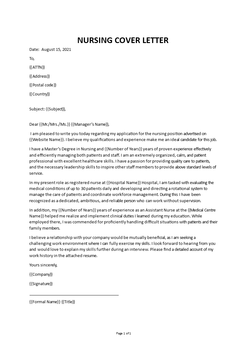 Nursing Cover Letter