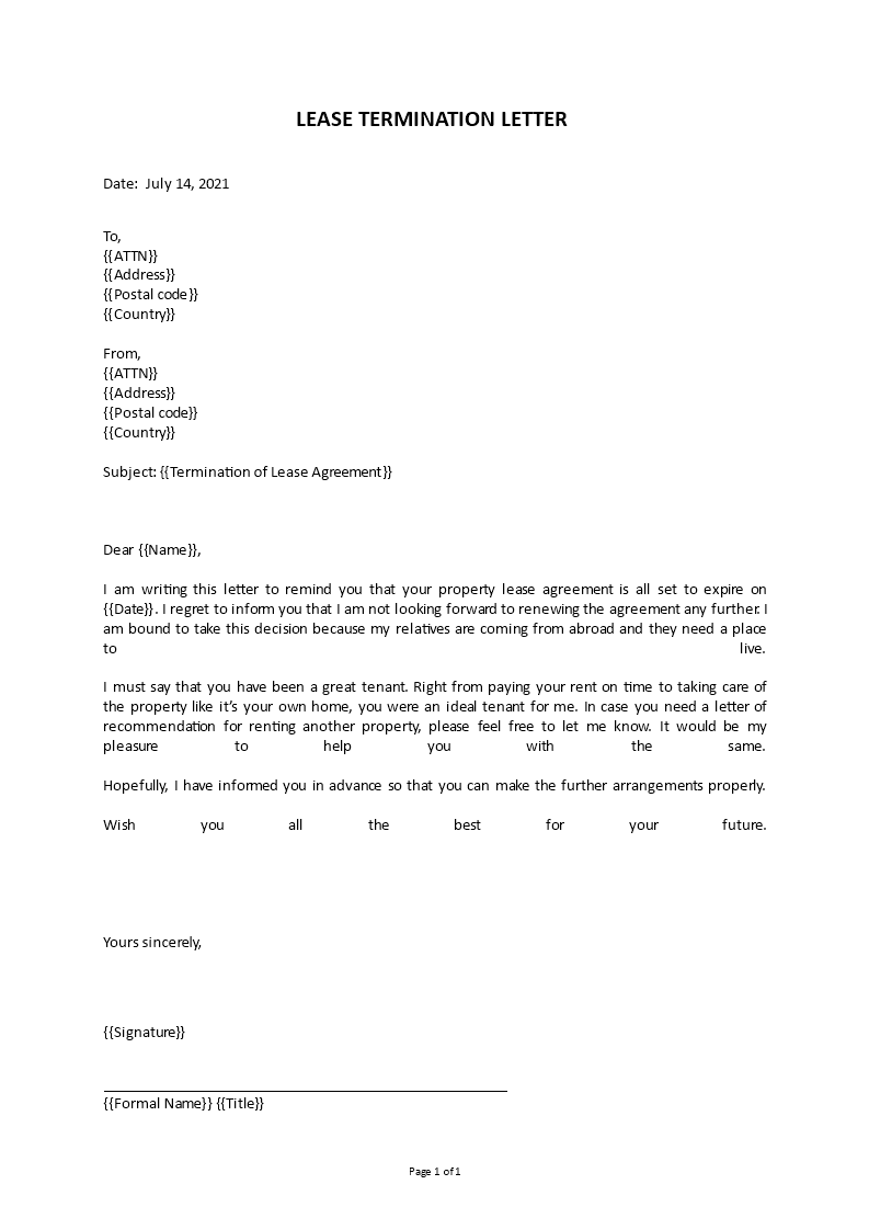 Lease Termination Letter Lease Termination Letter