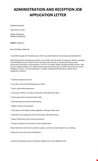 Admin Reception job application letter