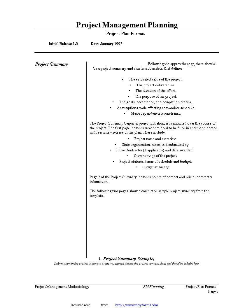 project management planning example sample