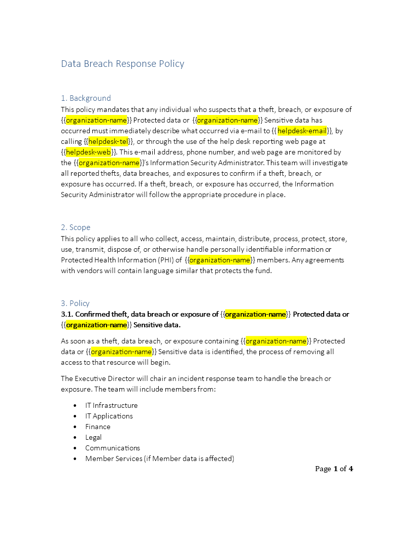 data breach response policy template