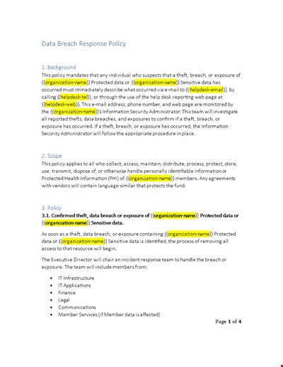 Data Breach Response Policy Template