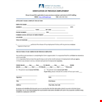 Previous Employment Verification Form example document template
