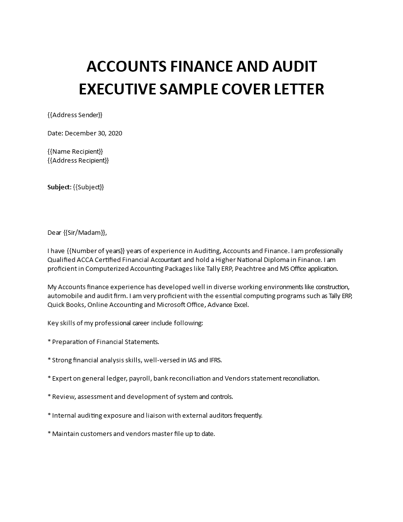 finance executive cover letter