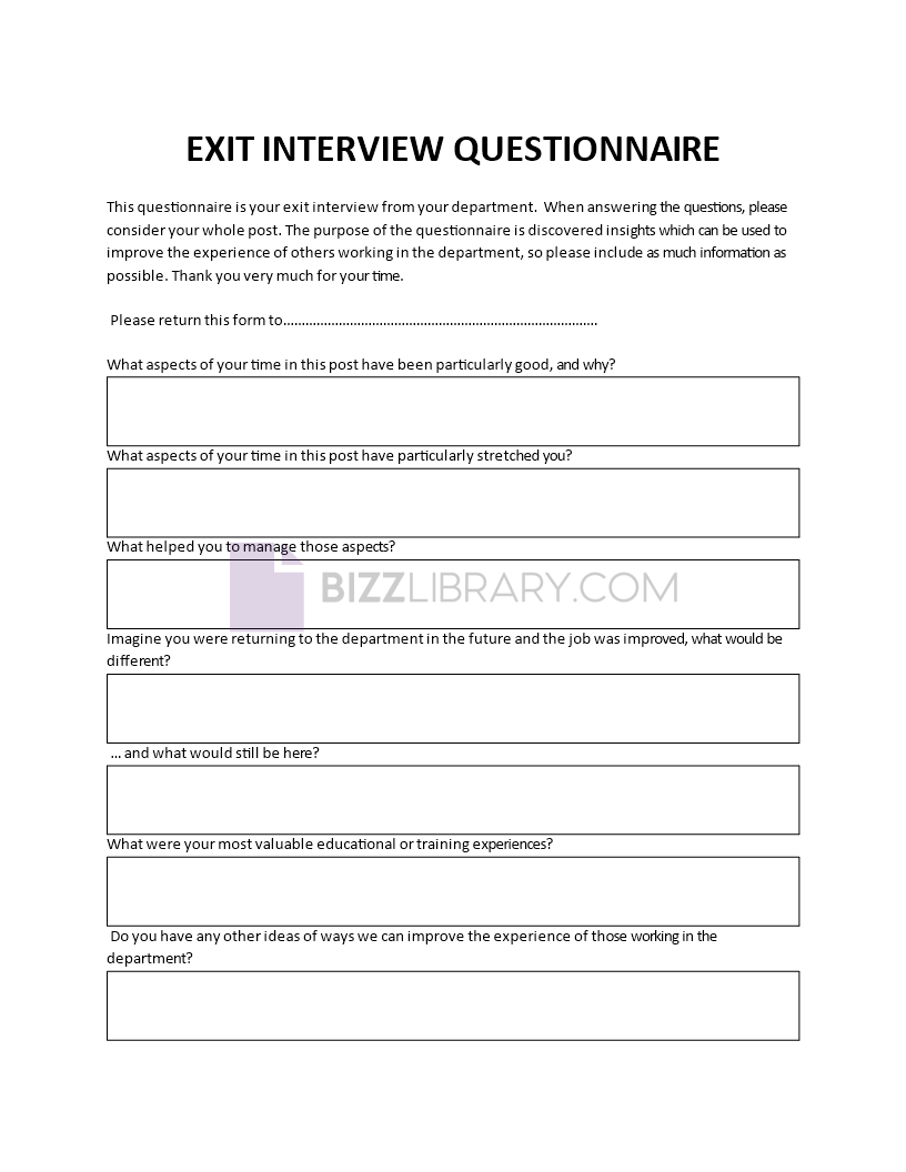 exit interview questionnaire form