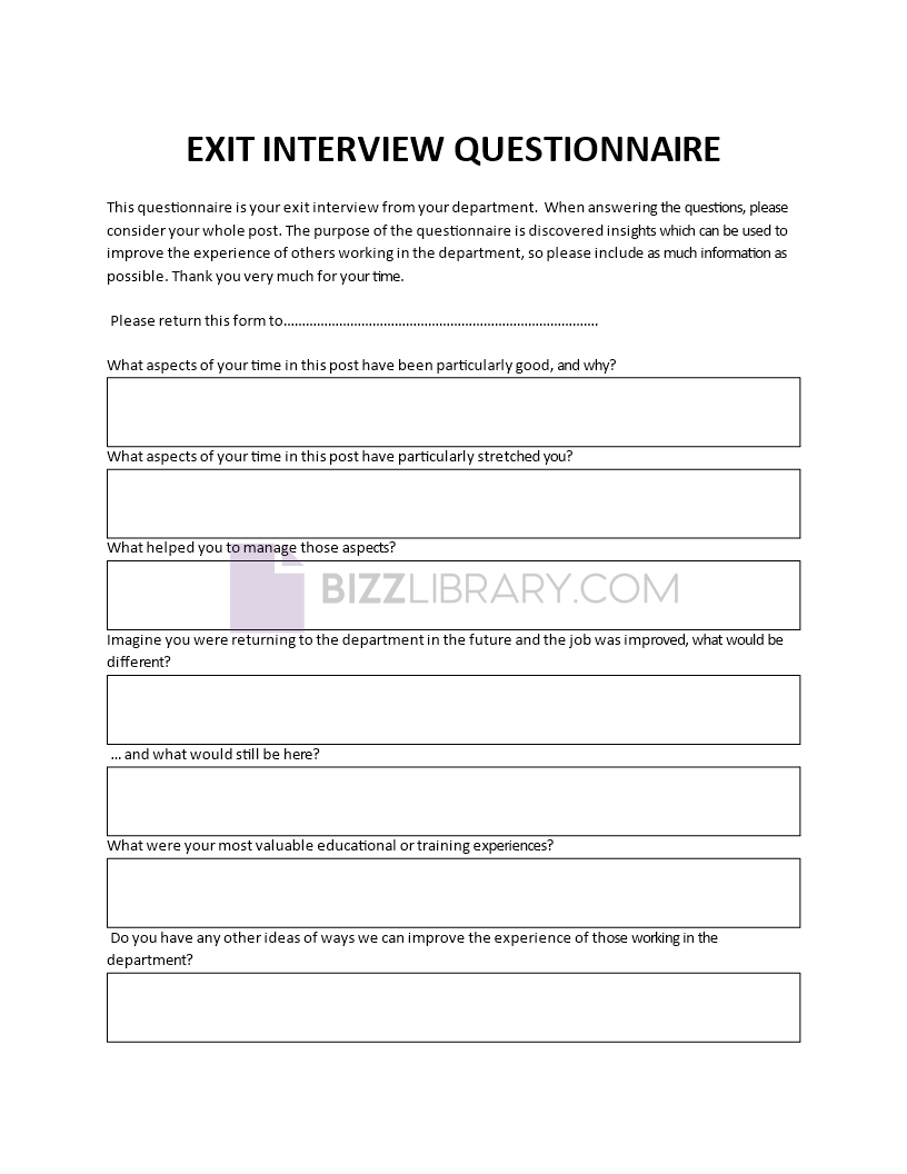 exit interview questionnaire form Main Image exit interview questionnaire form