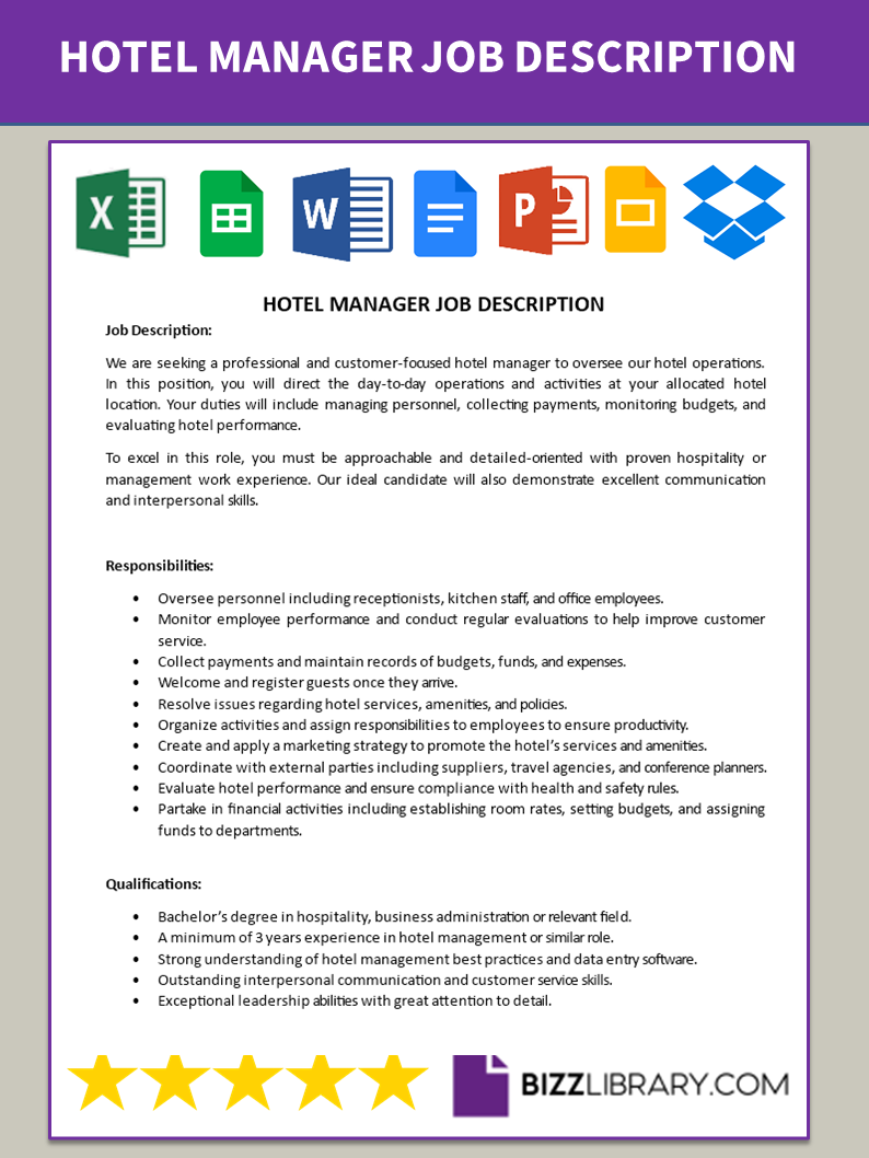 hotel manager job description