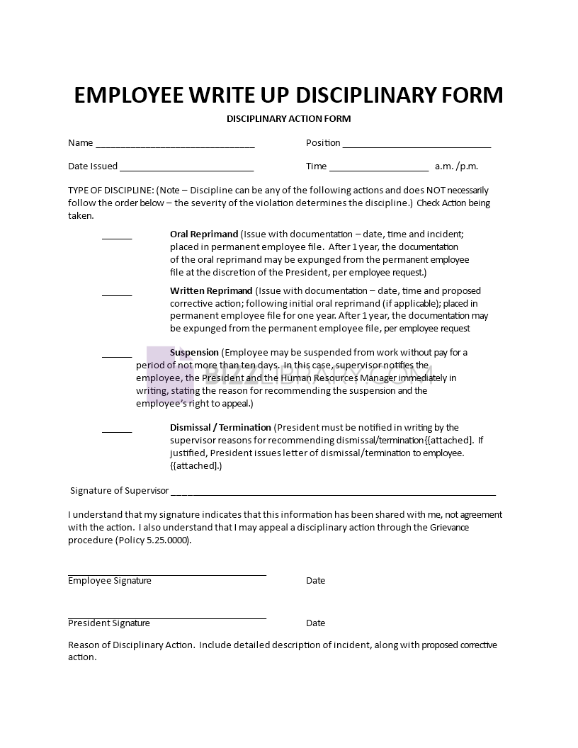 write up disciplinary form