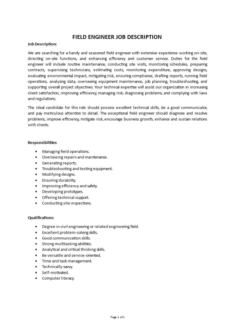 field engineer job description