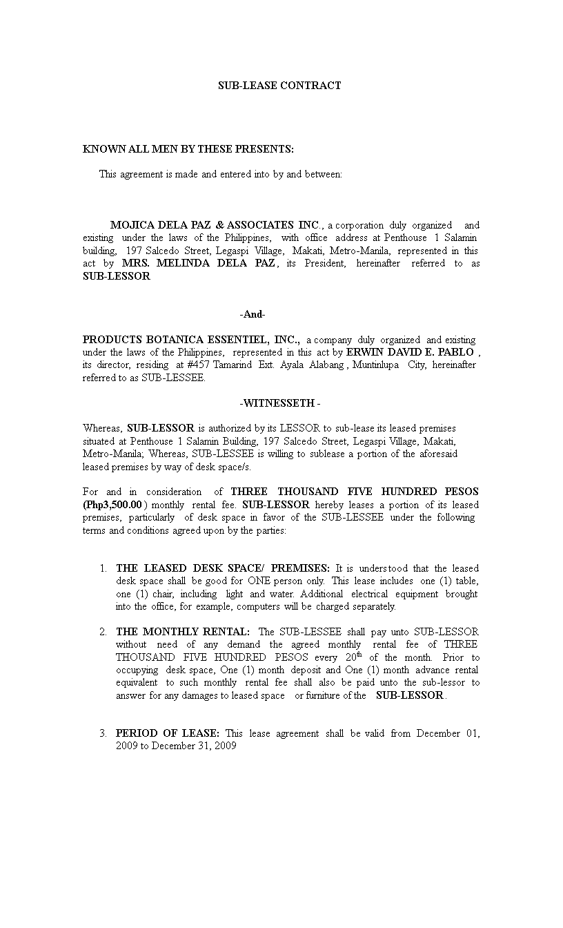 Free Sublease Contract Template Free Sublease Contract Template