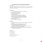 Construction Project Manager Job Description example document template