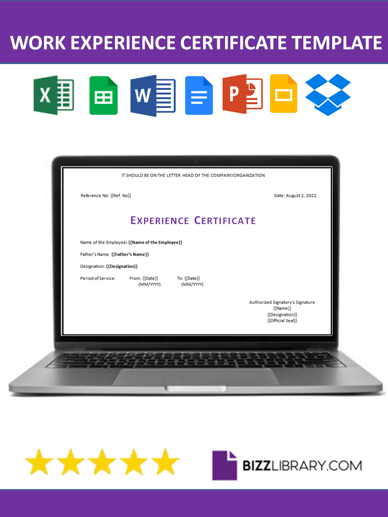 work experience certificate template sample