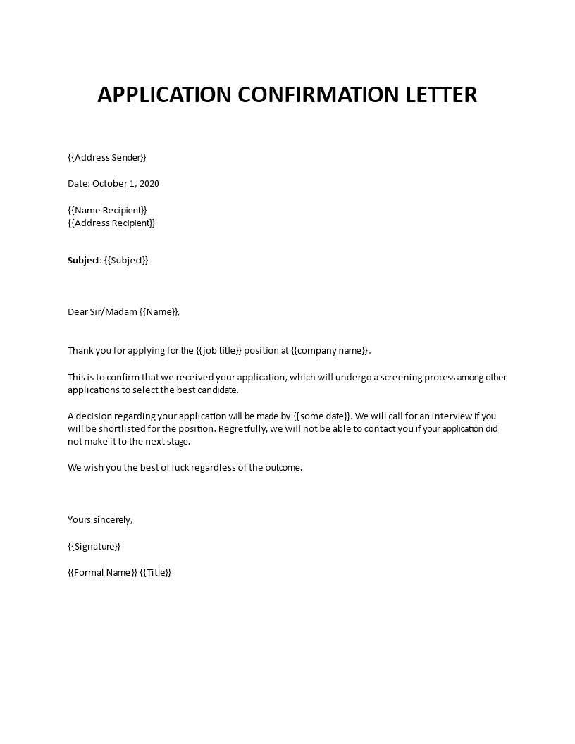 sample of confirmation letter