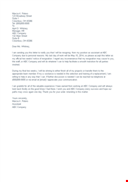 Resignation Letter For Personal Reasons One Month Notice Marcia 