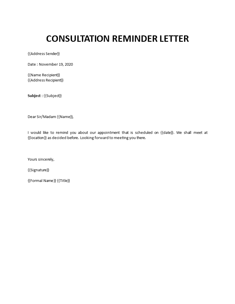 consultation reminder letter template
