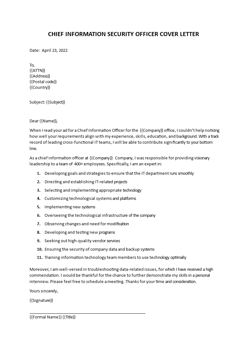 information security manager cover letter template