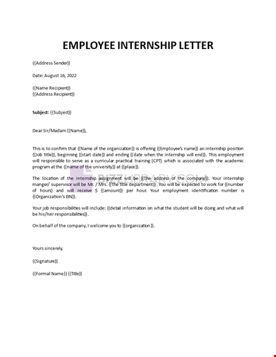 Employee Internship Letter Template