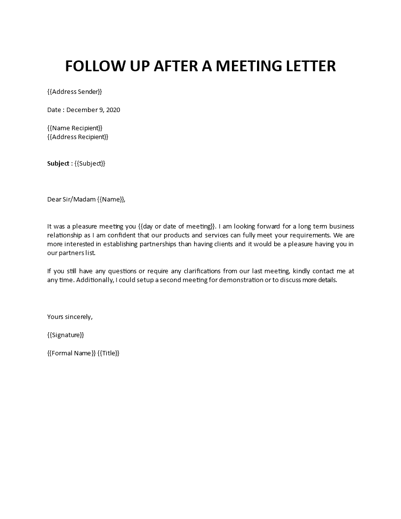 Follow Up After a Meeting Letter Inside Thank You Email Template After Meeting