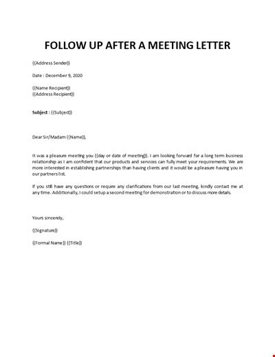 Follow Up After a Meeting Letter