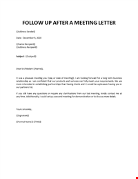 Follow Up After a Meeting Letter