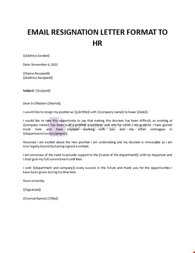 Letter of resignation to Human Resources