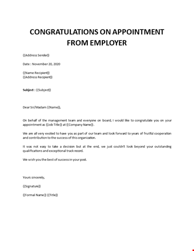 Congratulation letter for new position