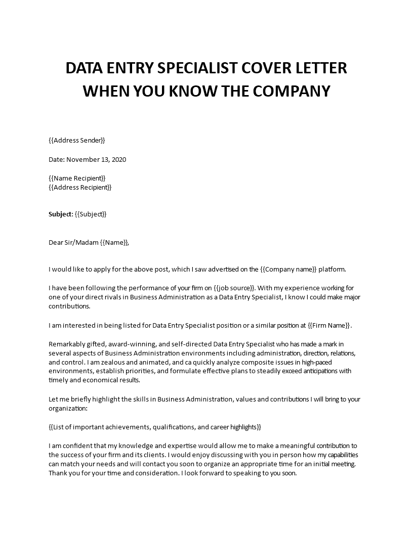 data entry cover letter