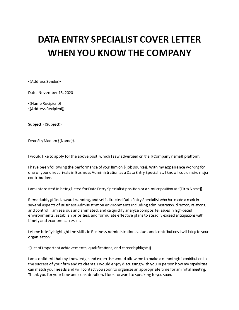 cover letter data entry sample