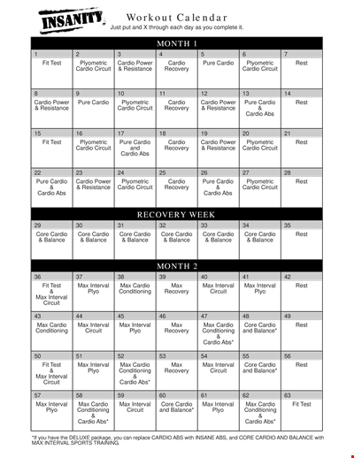 Printable Workout Calendar | Circuit, Cardio, Interval Templates