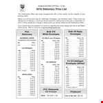 Stationery Pricelist example document template